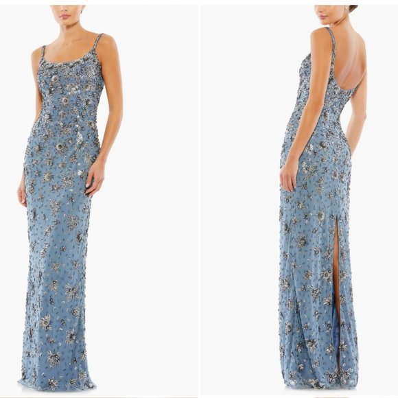 MAC DUGGAL 5477 FLORAL EMBELLISHED SCOOP NECK SLATE GRAY GOWN sz 8 - Picture 1 of 3